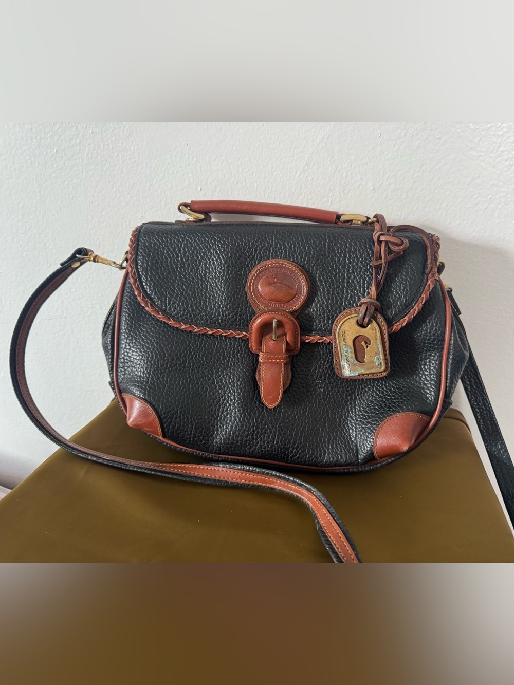Vintage Dooney & Bourke Black pebble with brown Leather cross body bag